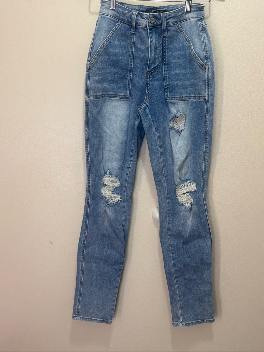 Judy Blue High Waist Patch Pocket Destroyed Boyfriend Jeans